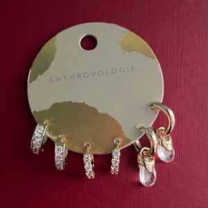 Anthropologie Set of 3 Sparkly Gold and Cubic Zirconia Earrings